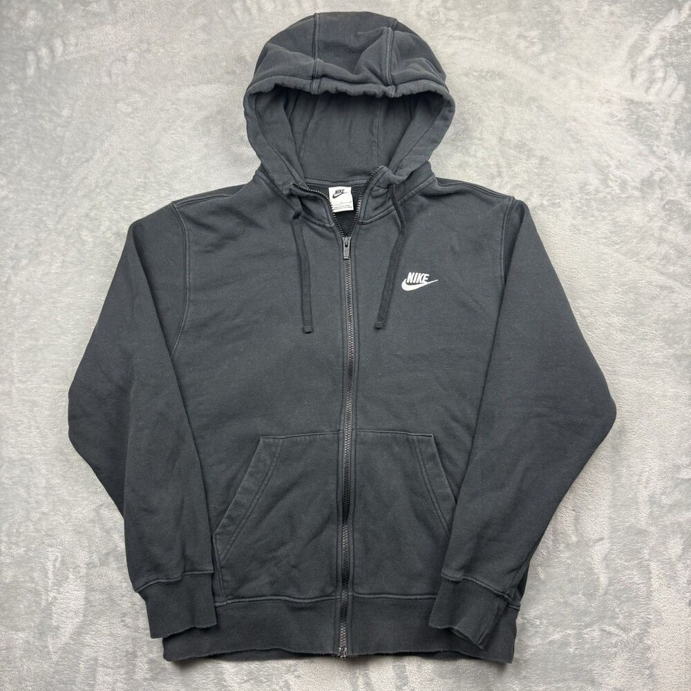 Nike Full Zip Hoodie Mens Large Black Fleece Swoosh Sweatshirt